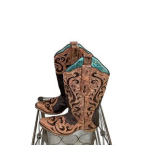 Corral Distressed Leather Women's 7 Cowboy Boots Brn./turquoise Sequin Inlay